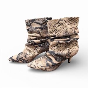 Snake Print Slouchy Black Beige Pointed Toe Faux Suede Bootie Women Size 8